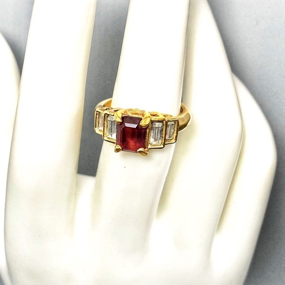 Sterling Silver Gold Ring Garnet Zircon size 7